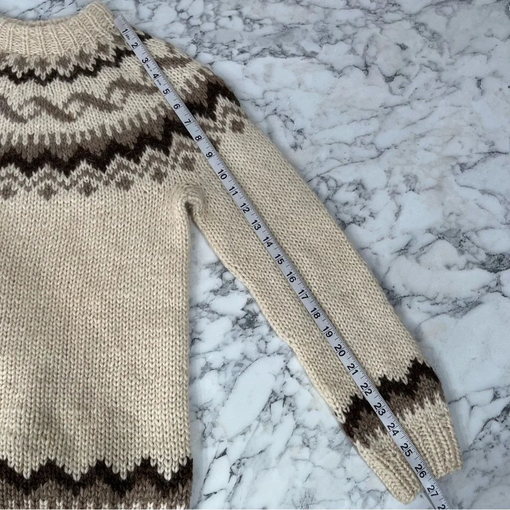 Vintage Icelandic Wool Sweater Hilda Ltd Nordic Fair Isle Cream Beige Brown M - Picture 7 of 10